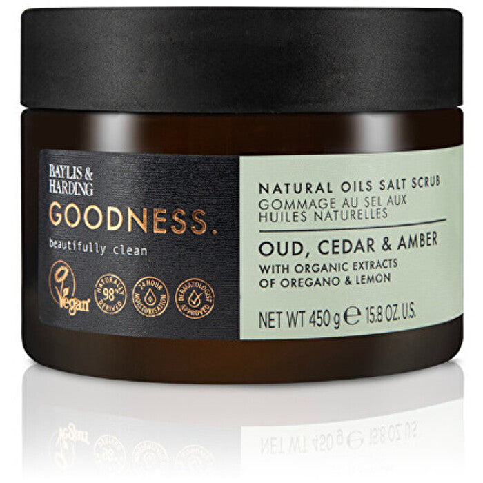 Baylis & Harding Natural Oils Salt Scrub ( Oud Cedrove Dřevo & Ambra ) - Tělový Peeling 450.0g