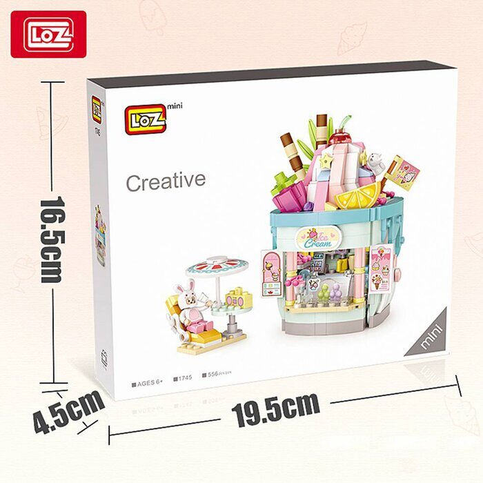 LOZ Dream Amusement Park Series - Foldable Ice Cream Shop Building Bricks Set 13.5 x 18 x 8cm