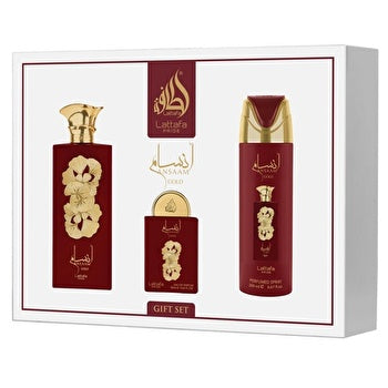 Lattafa Perfumes Ansaam Gold Gift Set Eau De Parfum 100ml Deospray 200ml And Eau De Parfum 20ml 100ml