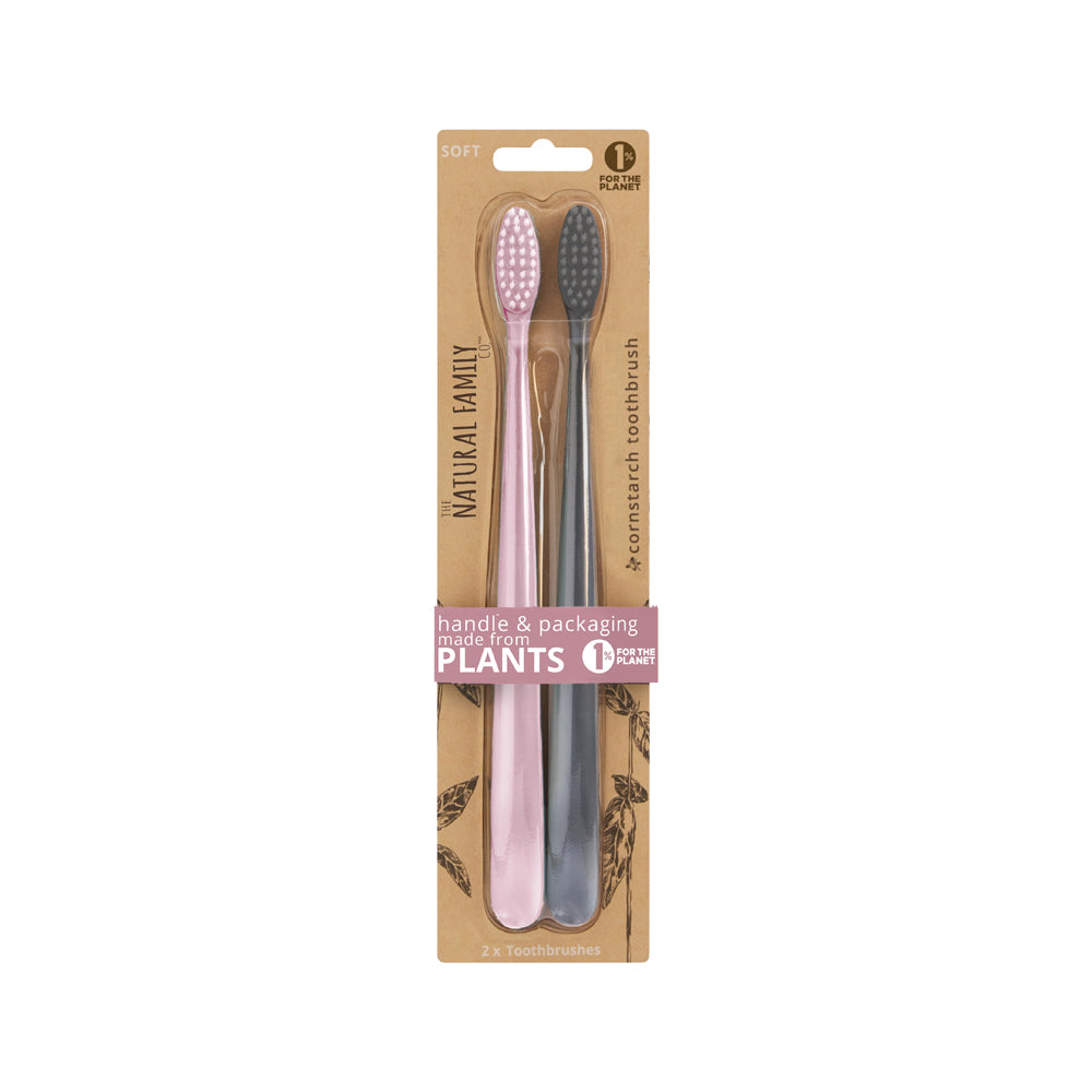 The Natural Family Co. Bio Toothbrush Pastel Mixed Colours x 2 Pack (contains: Up To 5 Different Pastel Coloured Twin Packs - Supplied at Random)