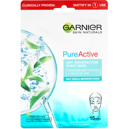 Garnier Skin Naturals Pure Active - Moisturizing Textile Mask Against Imperfections Enriched With Tea Tree And Salicylic Acid 23.0g