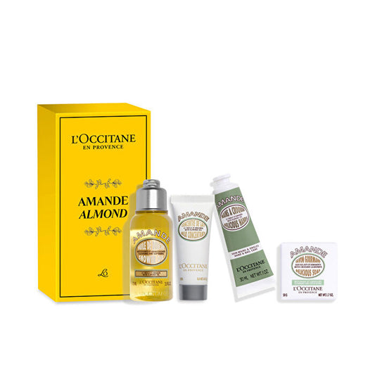 L'occitane The Sweet Almond Giftset Hands & Nail Care 30ml/shower Oil 75ml/milk Concentrate 20ml/delicious Soap 50g 175ml