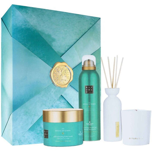 Rituals Karma Large Set Scented Candle 140ml/48h Hydrating Body Cream 200ml/mini Fragrance Sticks 70ml/foaming Shower Gel 200ml 610ml