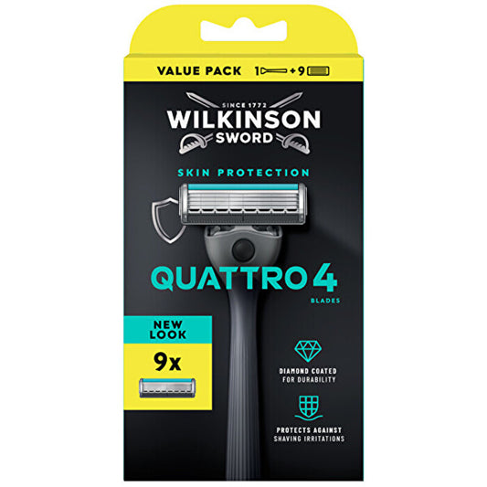 Wilkinson Sword Quattro 4 Skin Protection - Holicí Strojek & 9 Hlavic