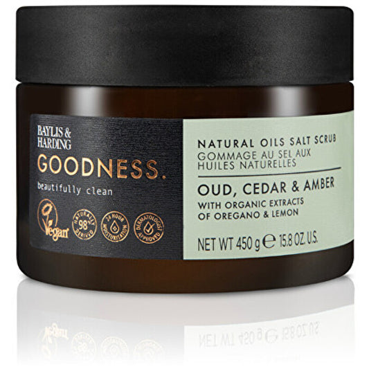 Baylis & Harding Natural Oils Salt Scrub ( Oud Cedrove Dřevo & Ambra ) - Tělový Peeling 450.0g