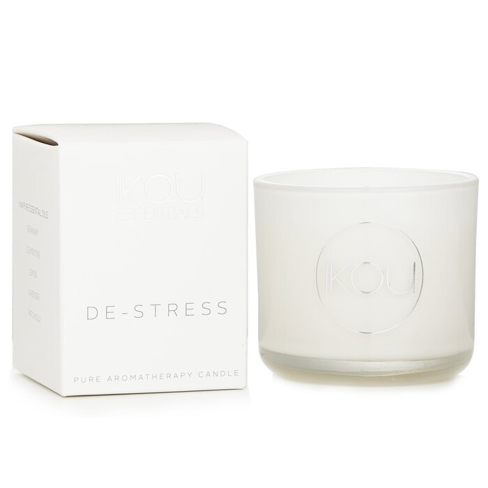 iKOU Essentials Aromatherapy Natural Wax Candle Glass - De-Stress (Lavender & Geranium) 100177 85g