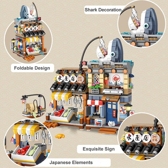 LOZ Street Series - Fish shop Building Bricks Set 15 x 20 x 8cm