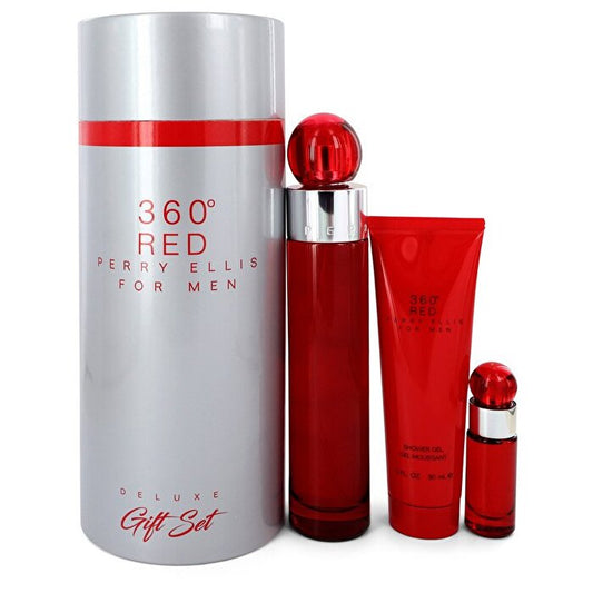 Perry Ellis 360 Red Gift Set - 3.4 oz Eau De Toilette Spray + Mini Eau De Toilette Spray + 3 oz Shower Gel in Tube Box