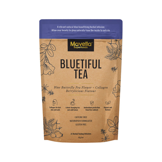Mavella Superfoods Bluetiful Tea Blue Butterfly Pea Flower + Collagen Berrylicious Flavour x 25 Tea Bags