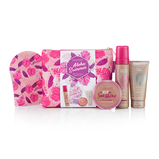Sunkissed 28578 Aloha Summer Tanning Set Medium Mousse Small Hello Sunshine Bronzer 12g Single Mitt Primer 150ml Bag 200ml